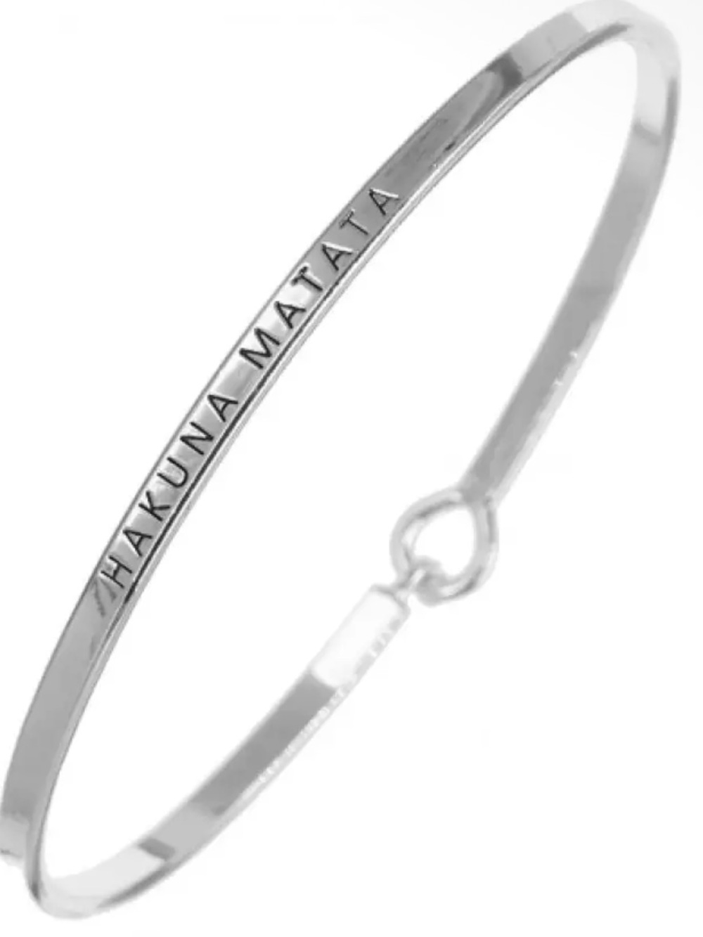 Silver Tone "Hakuna Matata" Engraved Bangle Bracelet